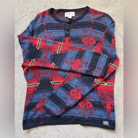 Vintage Ralph Lauren Denim & Supply Cotton Henley Sweater Aztec Southwestern - Picture 3 of 13